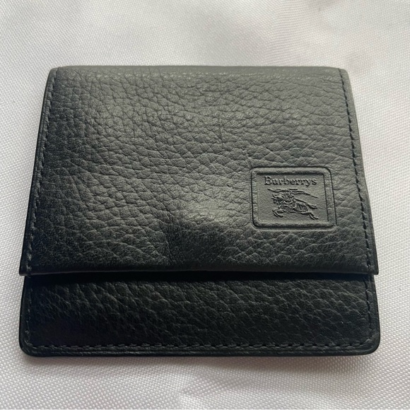 BURBERRYS SMALL COIN CASE POUCH LONDON LEATHER AUTHENTIC VINTAGE BLACK LEATHER - Picture 1 of 7